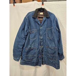 VINTAGE SEARS Denim Work Jacket Mens‎ XL Blanket Lined Corduroy Collar Blue Jean